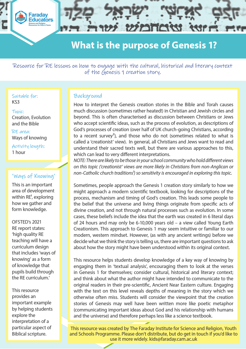 what-is-the-purpose-of-genesis-1-ks3-faraday
