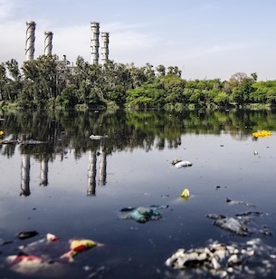 A lake contaminated with rubbish